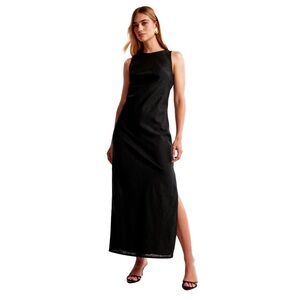 Abercrombie Black High-Neck Linen-Blend Maxi Dress sz M NWT